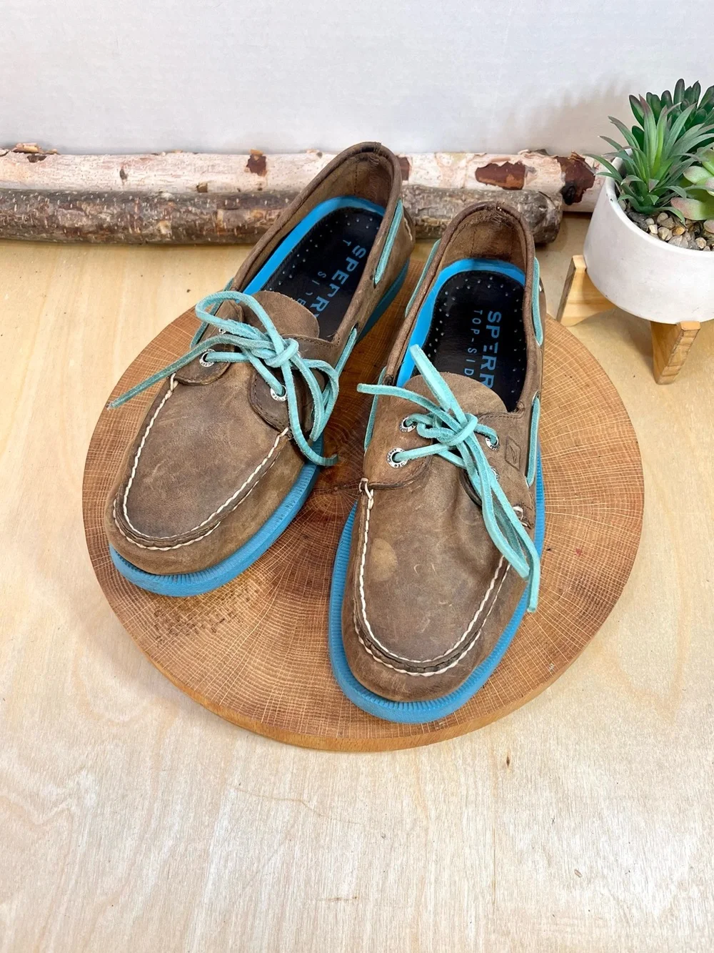 Sperry Top-Sider Authentic Original 2-Eye Boat Shoes – Tan Oiled Leather – Blue